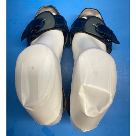 Francesco Morichetti Cork Wedge Black Leather Sandals Size 38 US 6 6.5 - Picture 4 of 12